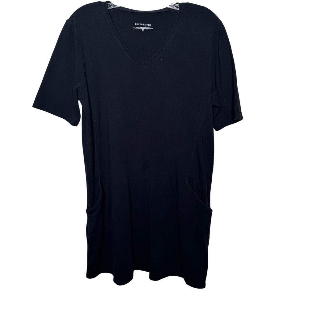 Eileen Fisher Black V-Neck Shift Tunic Dress with Pockets S‎ Petite Minimalist